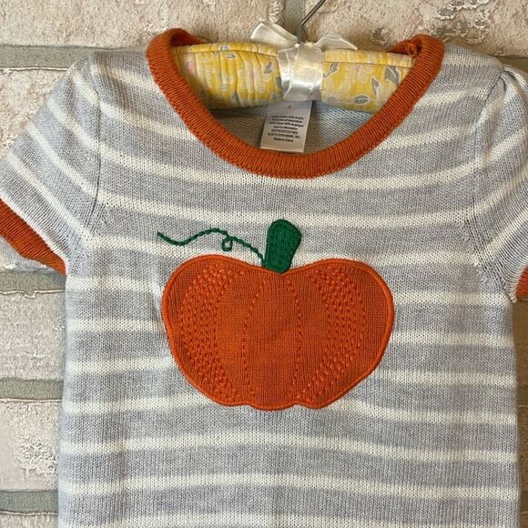 Gymboree Pumpkin Sweater Dress Gray Stripes size 4 fall autumn Halloween - Picture 2 of 4